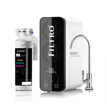 Osmoza inversa direct flow, FILTRO INFINITY DF600-ALK3, cu alcalinizare prin mineralizare, debit mare de 600GPD, fara bazin, pompa booster, display TDS