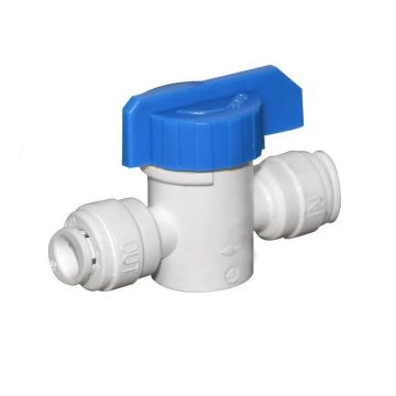 Robinet de trecere, 1/4" furtun (6 mm) x 1/4" furtun (6 mm), cuplare cu mufa rapida, din plastic cu bila