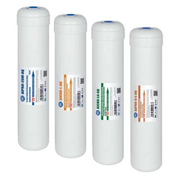 Set 4 filtre cu carcasa alba, filet de 1/4″, sedimente, dedurizare, carbune activat bloc si granular, dimensiune 12"x2.5"
