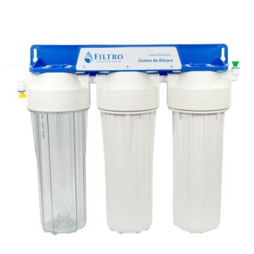 Sistem de microfiltrare, FILTRO MF3 CLASIC, 3 stadii cu cartușe clasice, carcasă transparentă, baterie inclusă