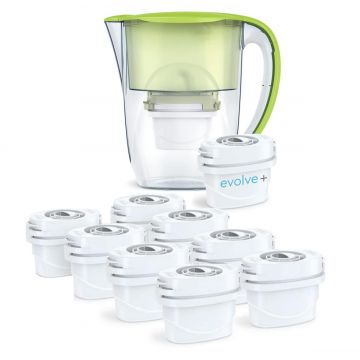 9 filtre de apa Evolve + Cana filtranta Aqua Optima Oria, 2,8 litri, Verde