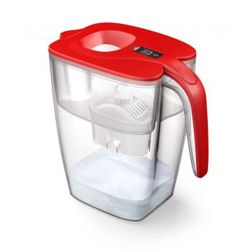 Cana filtranta de apa Laica BIG Milano Rosu, 3.7 litri, indicator electronic