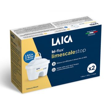 Cartuse filtrante de apa anti calcar Laica Bi-Flux Limescale STOP, pachet 2 buc., compatibil Brita