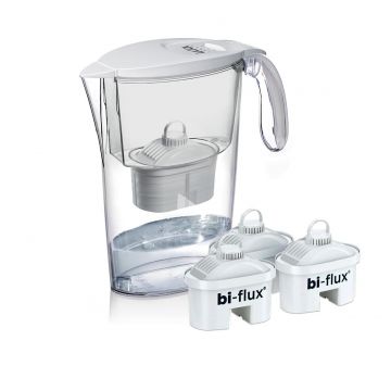 Pachet Cana filtranta de apa Laica Clear Line, 2.3 litri, Alb + 3 filtre Bi-flux