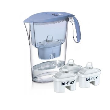 Pachet Cana filtranta de apa Laica Clear Line, 2.3 litri, Albastru + 3 filtre Bi-flux
