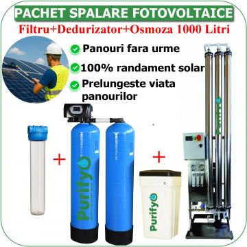 Pachet Spălare Fotovoltaice- Dedurizator Duplex Purifyo 50 Litri + Osmoza Inversă Industrială 1000 Litri/h